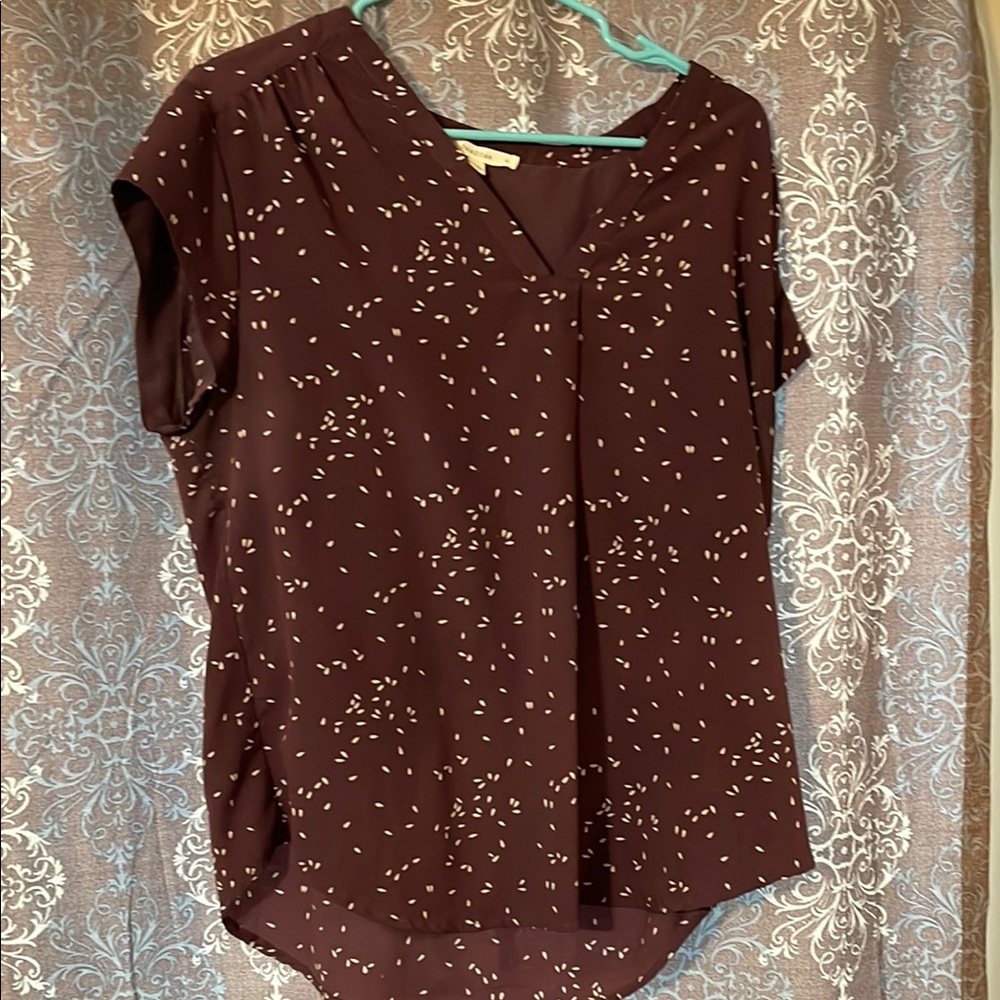 Brown Relaxed Short Sleeve Blouse